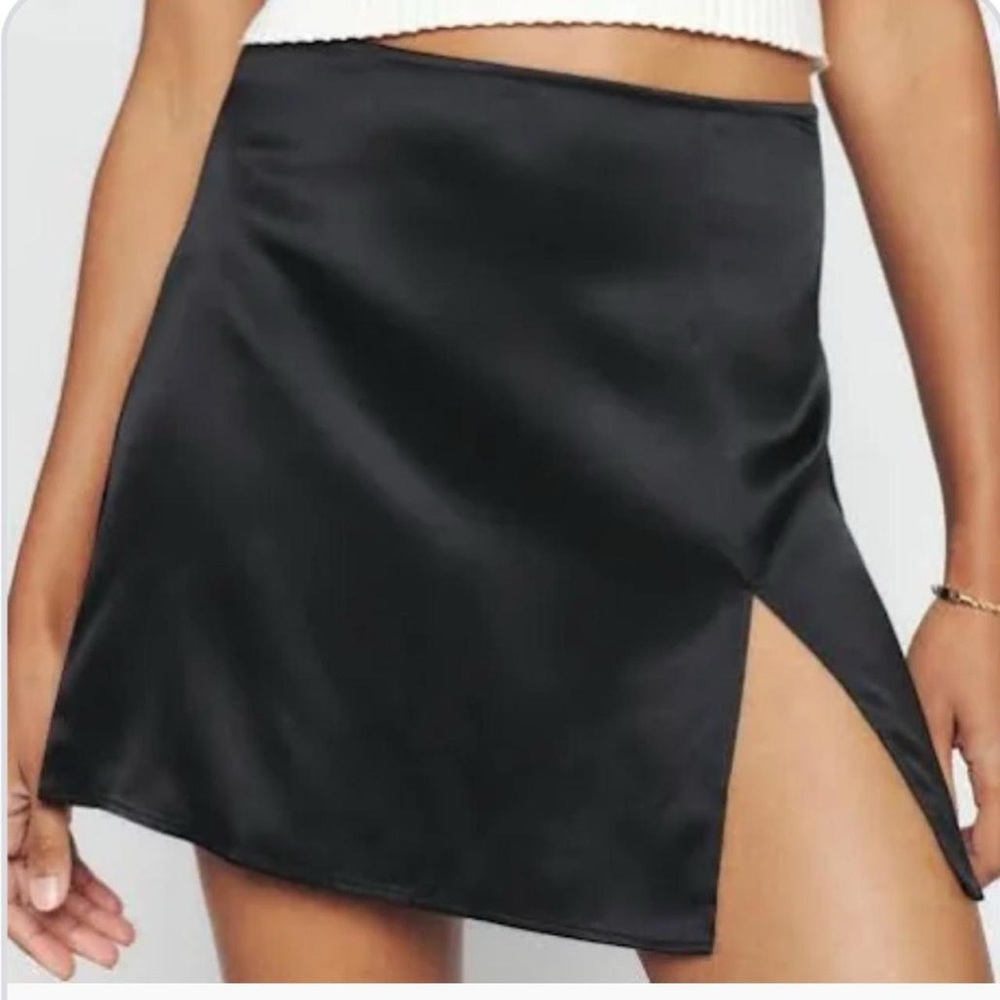 NWT reformation black silk mini skirt